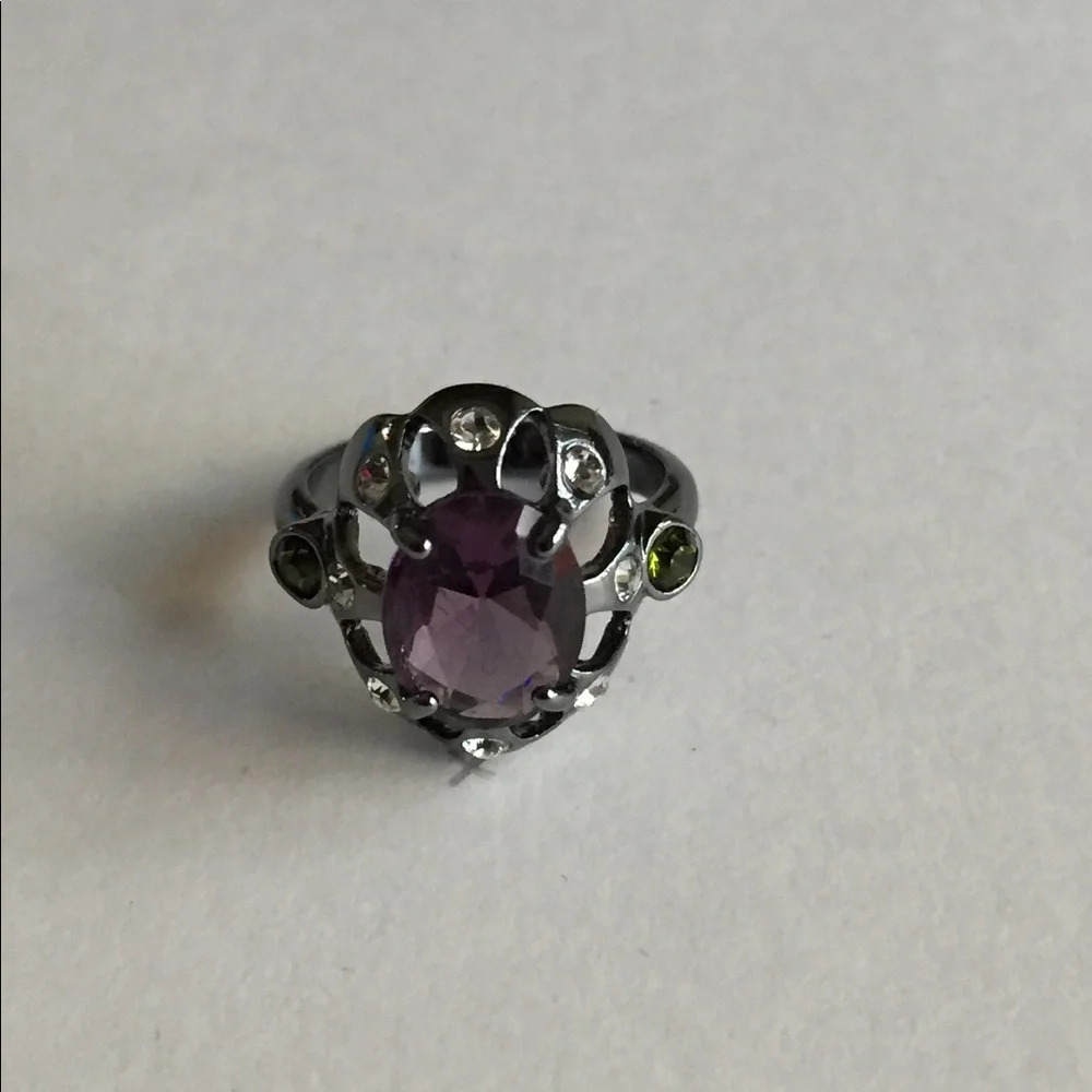 Hematite Sterling Silver Ring Purple And Peridot Size Size 6